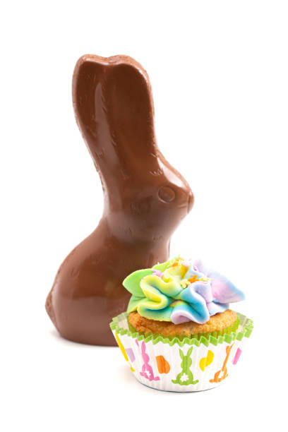 istock Chocolate Easter Bunny and Cupcakes Isolated on a White Background 1307637696