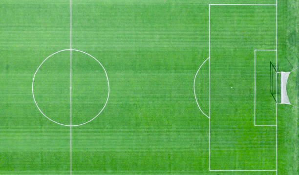 istock Soccer field with white markings. Top view. 1307642491