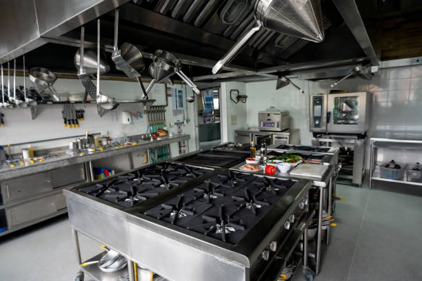 istock Wide angle view of a commercial kitchen 1307643453