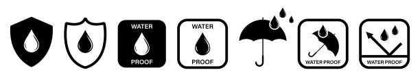 防水圖示。防水標誌的集合。向量隔離在白色上 - 不透水 幅插畫檔、美工圖案、卡通及圖標