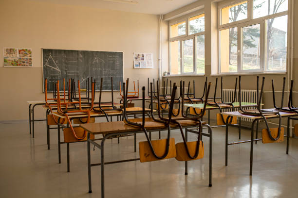 Empty classroom stock photo