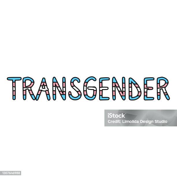 Trans Colored Lettering Cute Transgender Typography Cartoon Vector Illustration Motif Hand ...