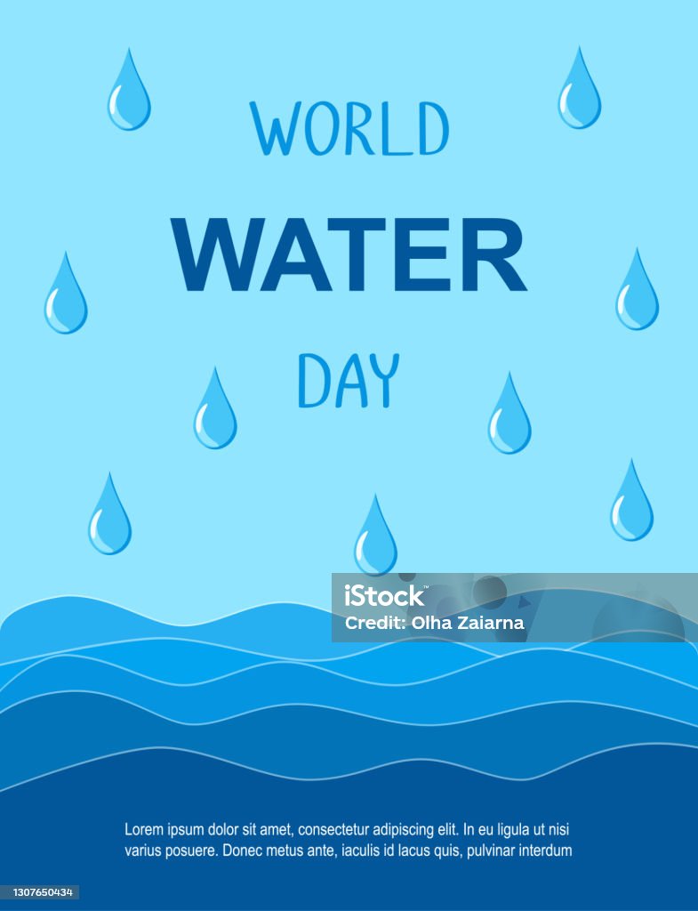 Bandeira vetorial do Dia Mundial da Água. Ondas e gotas no fundo azul - Vetor de Beber royalty-free