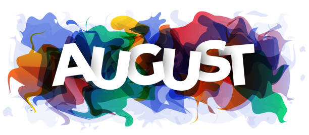 Creative banner of the month of August White letters of the month of August over an abstract colorful background. Creative banner or header for the website. Vector illustration. august stock illustrations
