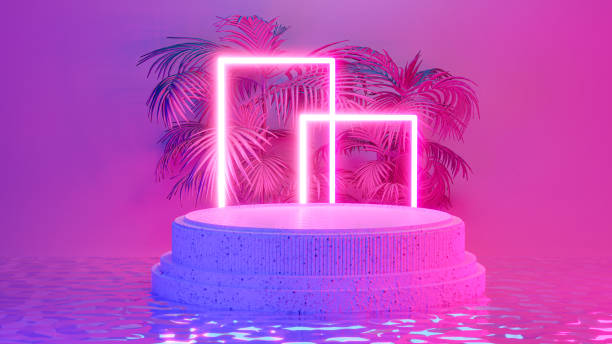 istock 3d render of cylinder podium with neon lighting for product display 1307657449