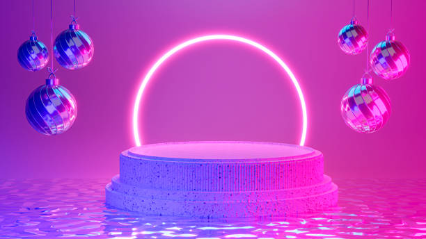 istock 3d render of cylinder podium with neon lighting for product display 1307657463