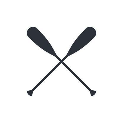 Crossed oars isolated on a white background. Beaver tail canoe paddles in flat style, vector illustration.