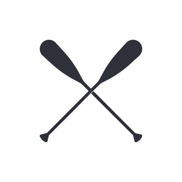 Crossed oar sign in flat style, vector Crossed oars isolated on a white background. Beaver tail canoe paddles in flat style, vector illustration. oar stock illustrations
