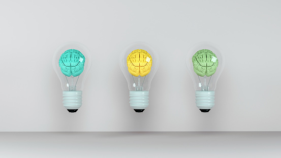 Brains inside light bulbs, Creative Idea Concept stock photo