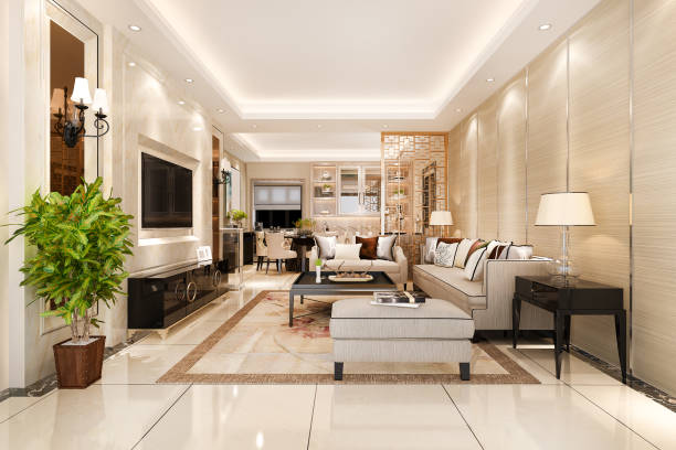 istock 3d rendering modern dining room and living room with luxury decor 1307661538