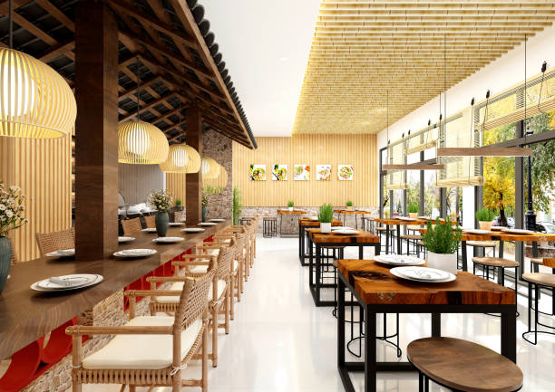 istock 3d render of cafe restaurant interior 1307666771