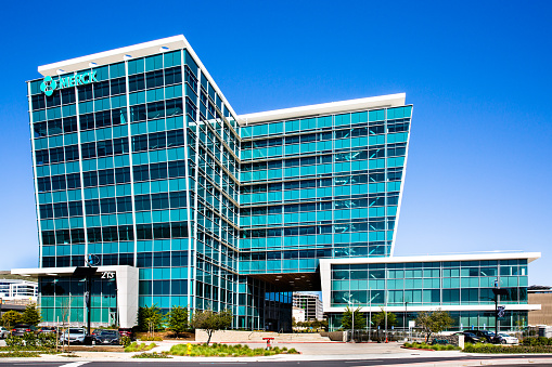 South San Francisco, CA, USA - February 24, 2021: Close up of a corporate office building of Merck  company Research Laboratories, an American  pharmaceutical company headquartered in New Jersey