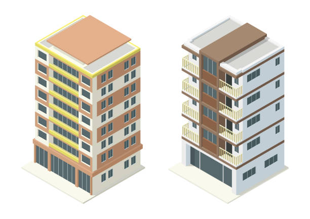 Isometric Skyscrapers offices building set Isometric Skyscrapers offices building set. Isolation on white. kantor stock illustrations