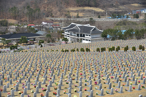 Yeongcheon National Cemetery in Yeongcheon, Gyeongsangbuk-do, South Korea, Photo taken March 17, 2021