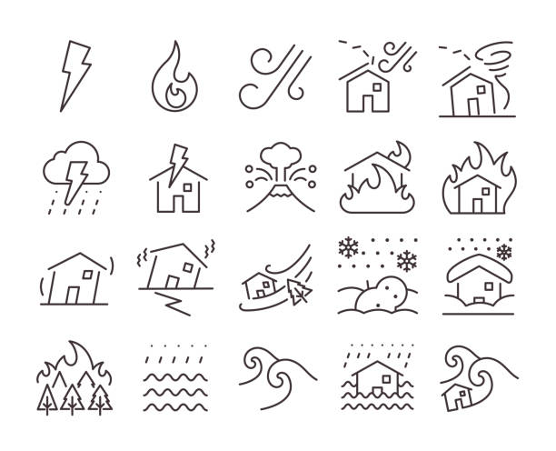 Disaster Icon Set 20 kinds of icons set of natural disasters gale illustrations stock illustrations