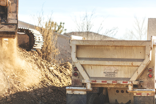 Excavator Dump Truck and Grader Heavy Machinery Construction Zone Work Western USA Photo Series Matching 4K Video Available (Shot with Canon 5DS 50.6mp photos professionally retouched - Lightroom / Photoshop - original size 5792 x 8688 downsampled as needed for clarity and select focus used for dramatic effect)