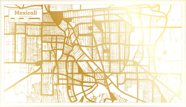 istock Mexicali Mexico Cit Map in Retro Style in Golden Color. Outline Map. 1307681532