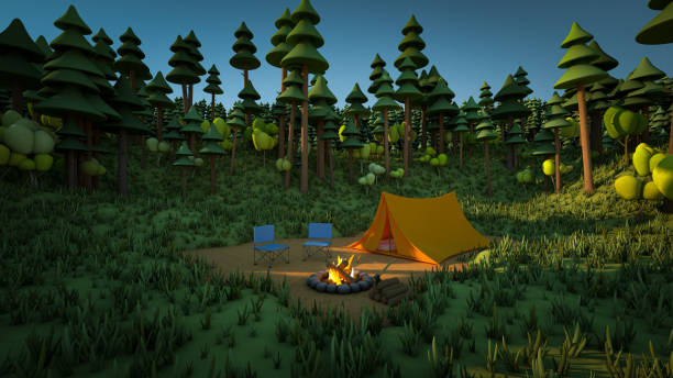 3D Computer generated camping scene.