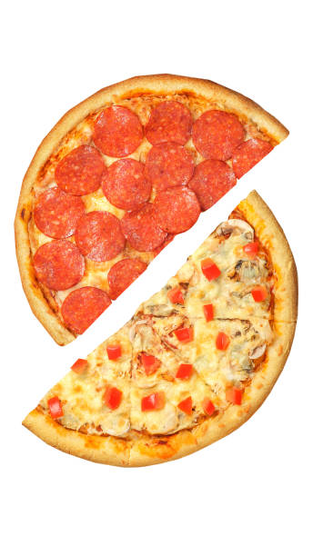 istock Pizza, two halves isolated on a white background. Versus concept. Appetizing pizza. 1307687913