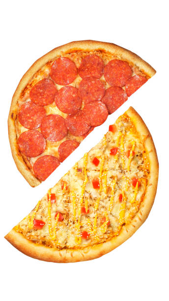 istock Pizza, two halves isolated on a white background. Versus concept. Appetizing pizza. 1307687941