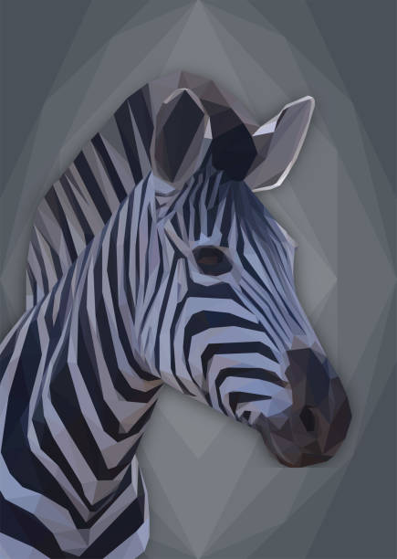 istock Geometrical illustration of a zebra head on a grey blue background 1307691746