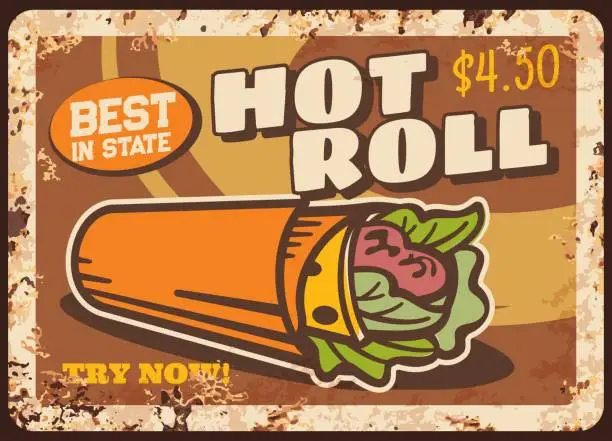 Vector illustration of Hot roll rusty metal plate, vector doner kebab