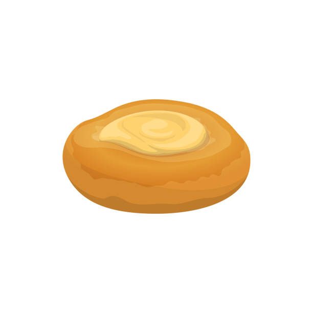 istock Homemade open patty with cottage cheese isolated. Vector round bun, curd tart, Russian pastry vatrushka 1307693297