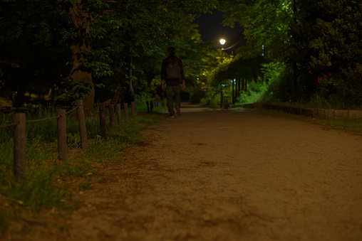 I walk along the way at night.