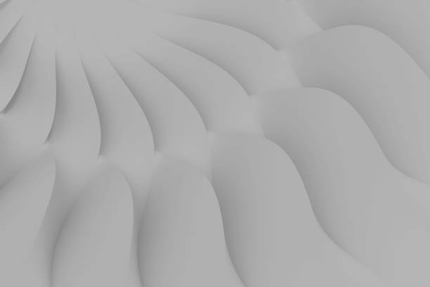 istock Modern abstract parametric three-dimensional background of a set of wavy white three-dimensional petals converging in a cent. 3D illustration 1307695404
