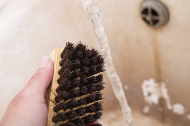 istock Shoe brush in hand and water jet 1307695605
