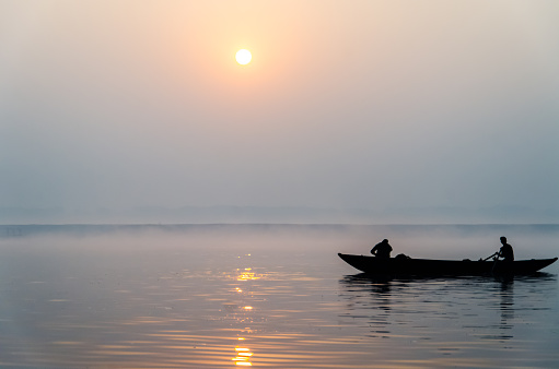 Sun rise time at Ganges river in Varanasi