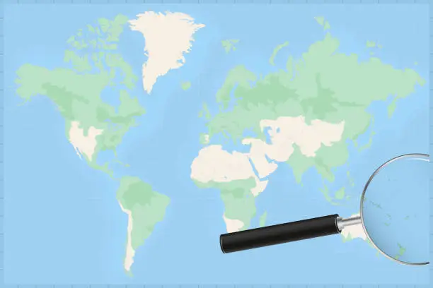 Vector illustration of Map of the world with a magnifying glass on a map of Samoa.