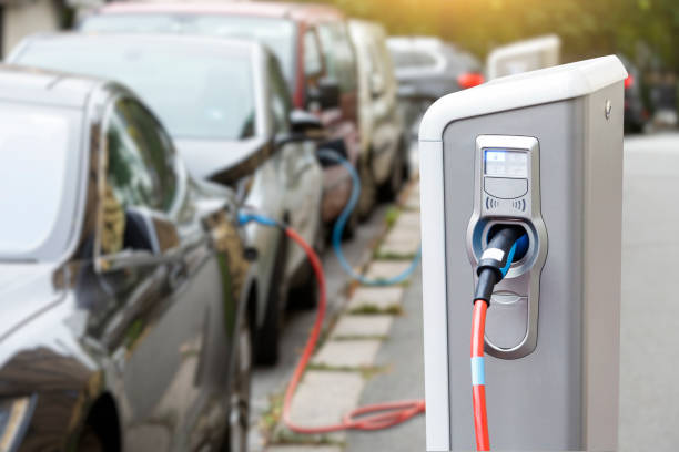 close up of charging station - electric car imagens e fotografias de stock