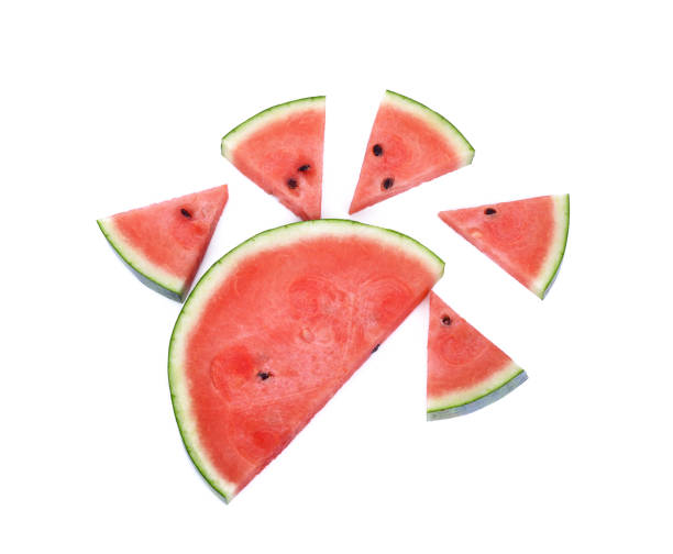 istock Slice of watermelon isolated on white background 1307703843