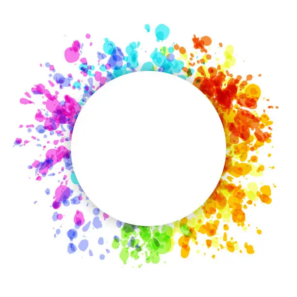 Vector illustration of White circle on multi colored splattered background