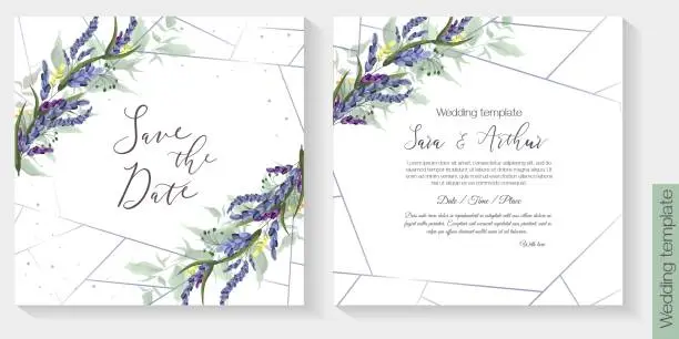 Vector illustration of Floral vector template for wedding invitation