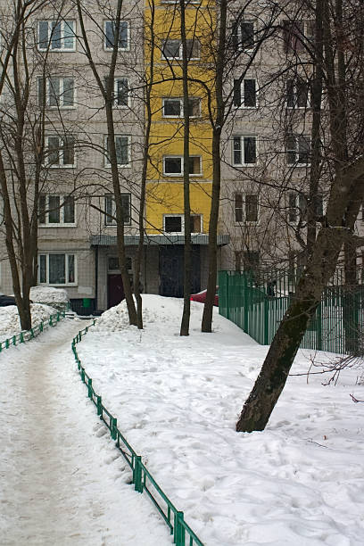 istock snow path in the yard of multi-storey building 1307713908