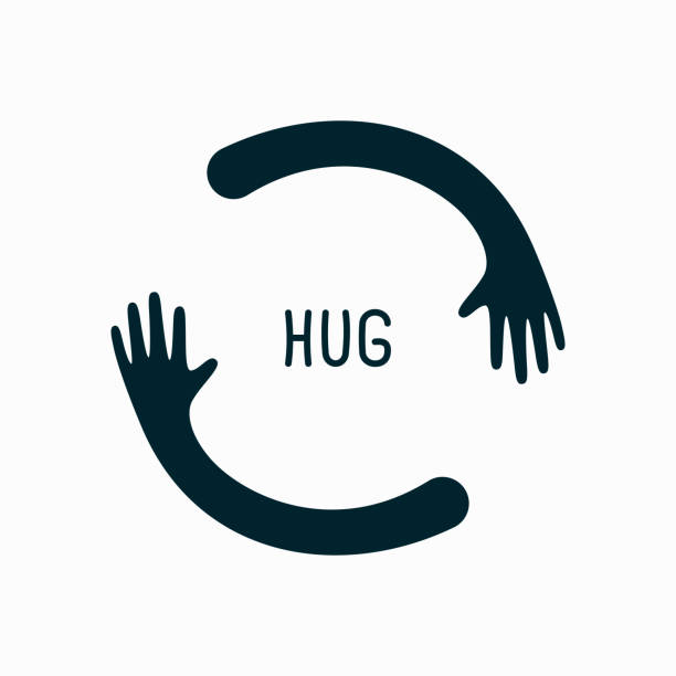 ilustrações, clipart, desenhos animados e ícones de abraços de mãos em ilustração vetorial de forma de círculo - hug