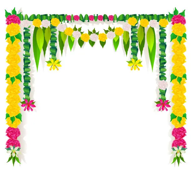 Vector illustration of Flower garland mala template indian ugadi holiday isolated on white