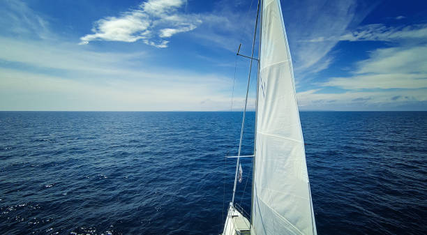 istock Sailing with sailboat, view from drone 1307717221