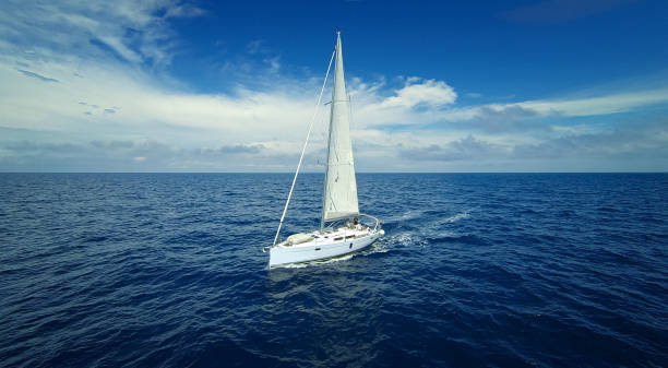 istock Sailing with sailboat, view from drone 1307717923