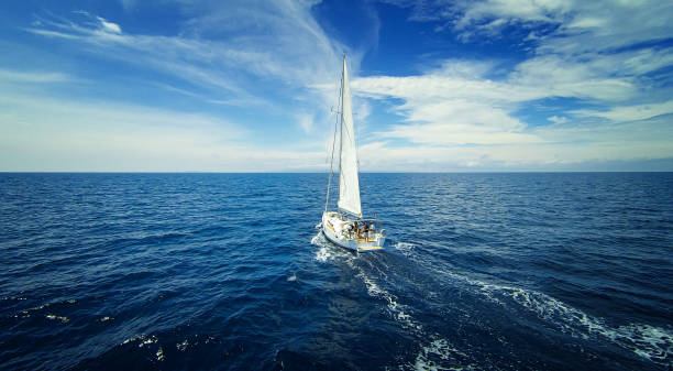 istock Sailing with sailboat, view from drone 1307717943