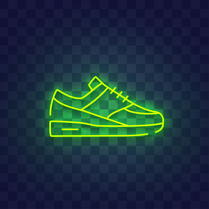 Sneaker neon sign isolated, bright signboard. Shoes logo neon, emblem. Vector illustration