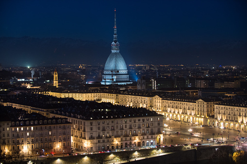 Turin, view from above of the center with the Mole Antonelliana
