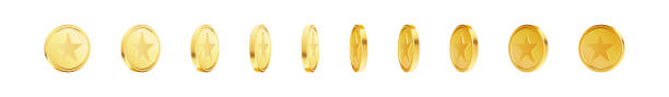 istock Set of rotating gold coins with star sign. 1307720902