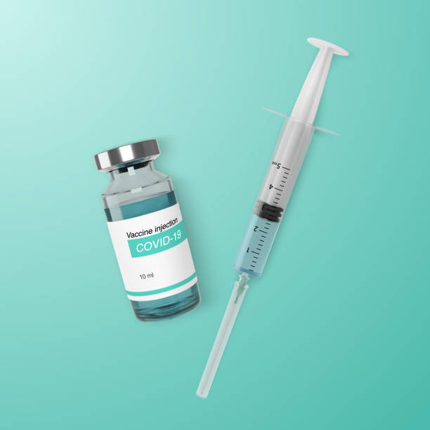 istock Realistic ampoule with vaccine and syringe template for web banner. Vaccination and treatment concept. Vector 1307725100