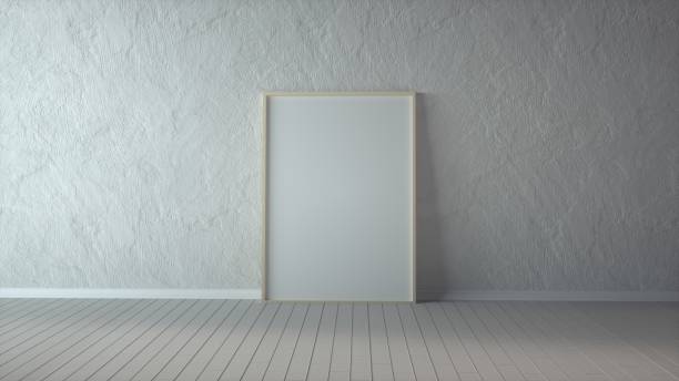 istock Wooden Frame with Poster Mockup standing on the white floor. 3d rendering 1307730336