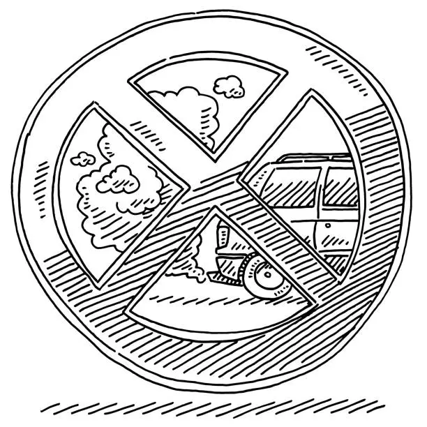 Vector illustration of Prohibition Sign Against Combustion Engined Cars Drawing
