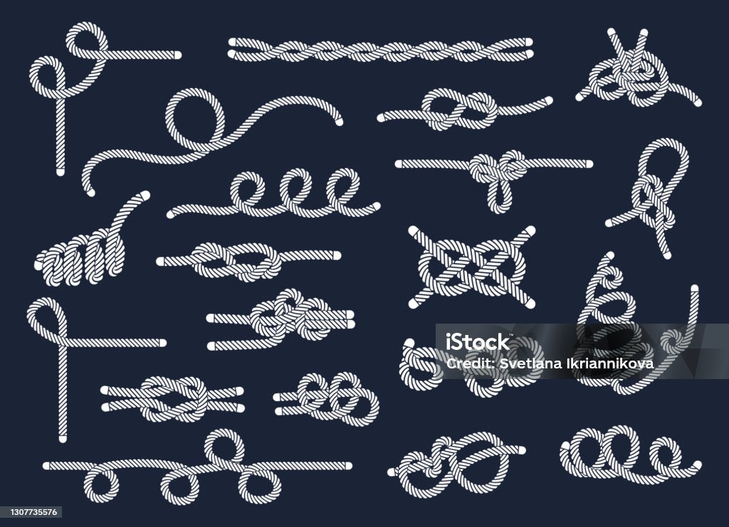 Sea Rope Knots And Loops Set Marine Rope And Sailors Ship Knot