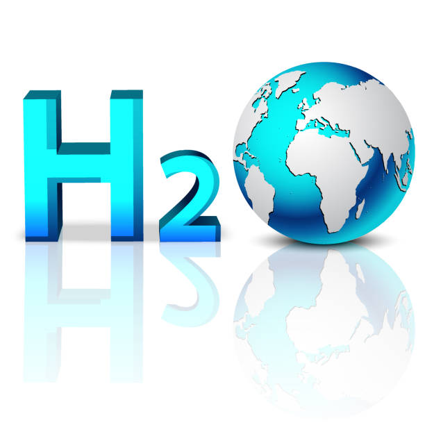 H2O. Formula of water with eatrh globe on white H2O. Formula of water with eatrh globe on white isolated background h20 molecule stock illustrations